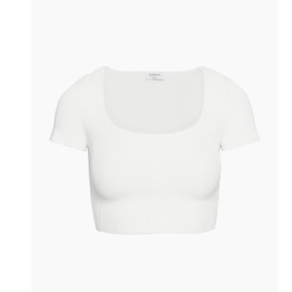 Aritzia Babaton Sculpt Knit Squareneck Top (White, Med)